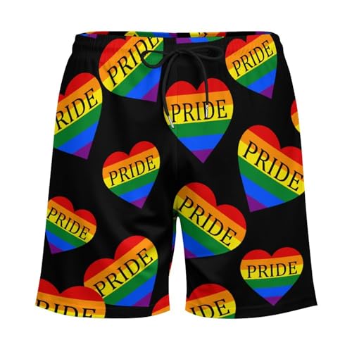 Gay Pride LGBT Love Heart Men's Swim Trunk Quick-Dry Shorts with Mesh Lining And Pockets3
