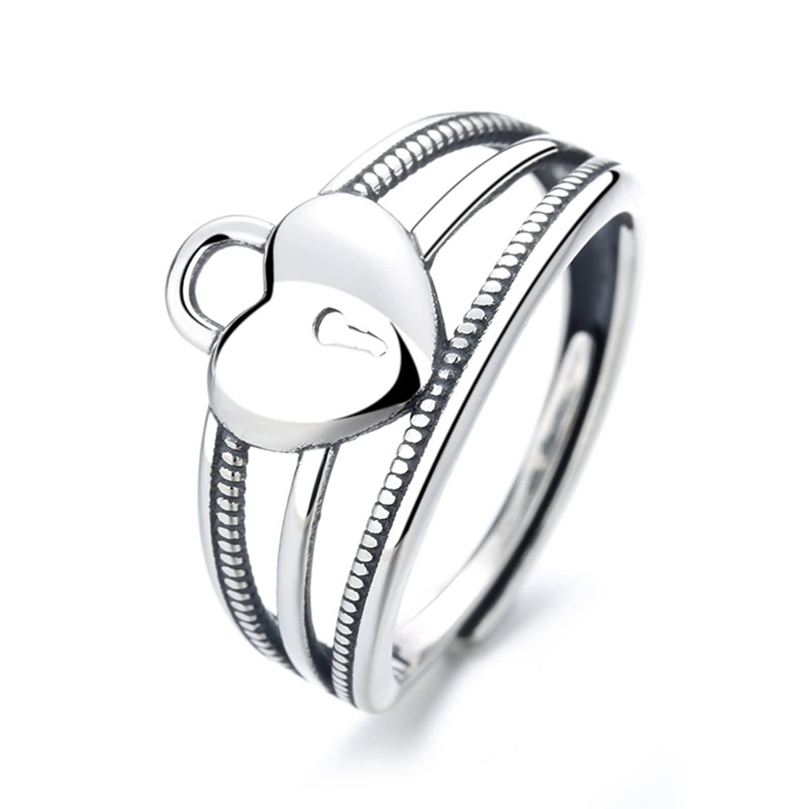 Anelli regolabili per le donne, anello a cuore 925 gioielli alla moda a tre strati per lei, Adjustable, Argento sterling Argento, Nessuna pietra preziosa