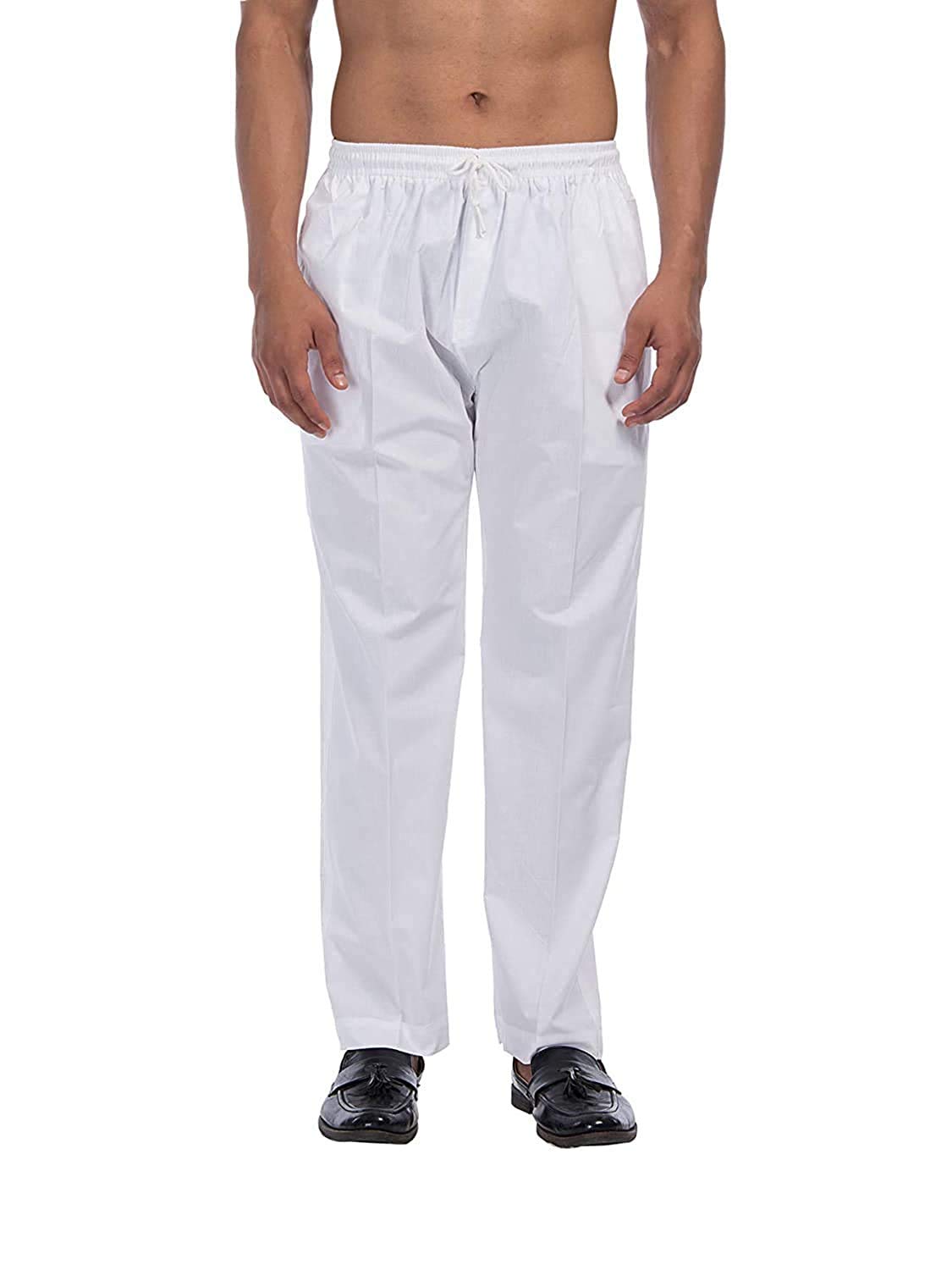 bottomline Unleashed Men's 100% Cotton Solid Loungewear / Pajamas / Lower Pyjama Bottom Trackpants (Adults) (White, M)-picture-12
