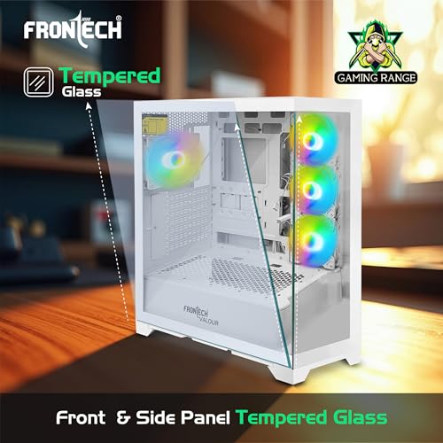 Image of Frontech Valour ATX Mid Tower Gaming Computer Cabinet | Tempered Glass Panels | 4 ARGB Fans | USB 3.0 & Type-C | White Gaming PC Cabinet(FT-4387)
