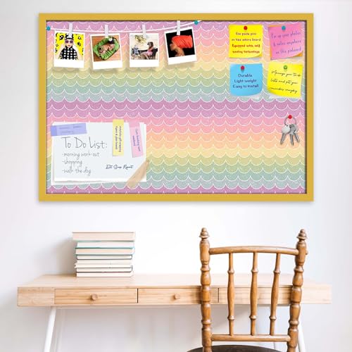 Image of ArtzFolio Wavey | Bulletin Board Notice Pin Board | Vision Soft Board Combo with Thumb Push Pins & Sticky Notes | Golden Frame | 24 x 16 inch (61 x 41 cms)