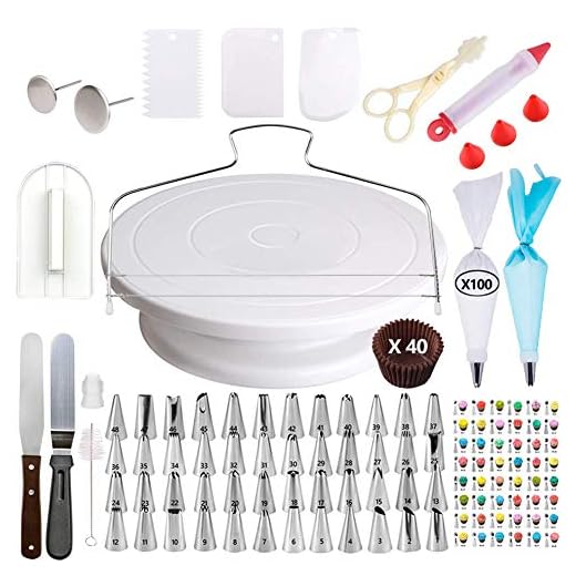 [205 pcs] Cake Decorating Supplies - Professional Cupcake Decorating Kit | Baking Supplies | Rotating Turntable Stand, Frosting & Piping Bags and Tips Set, Icing Spatula and Smoother, Pastry Tools