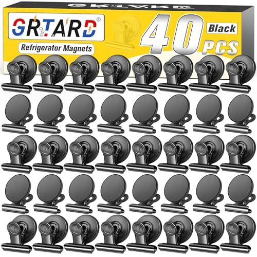 Grtard 40 Pack Magnetic Clips Heavy Duty, Black Magnet Clips for Fridge, Refrigerator Magnets, Strong Magnetic Clip, Scratch Free Magnets with Clip for Whiteboard, Refrigerator, Cruise, Locker