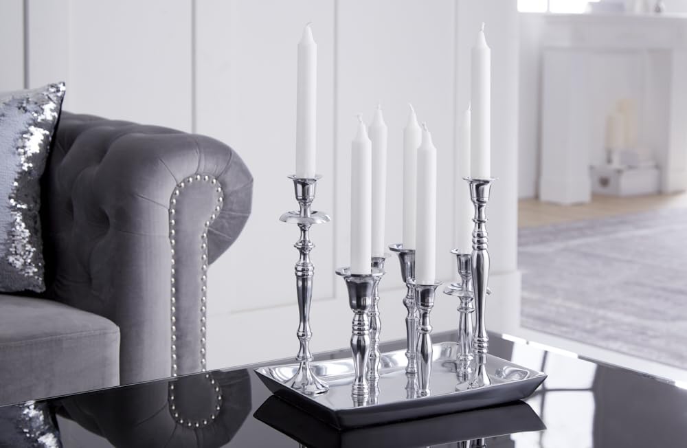 riess-ambiente Kerzenständer MODERN BAROCK 7-flammig Silber Aluminium poliert Kerzenhalter Deko-Platte Kerzenhalter Stabkerzenhalter Esstischdekoration