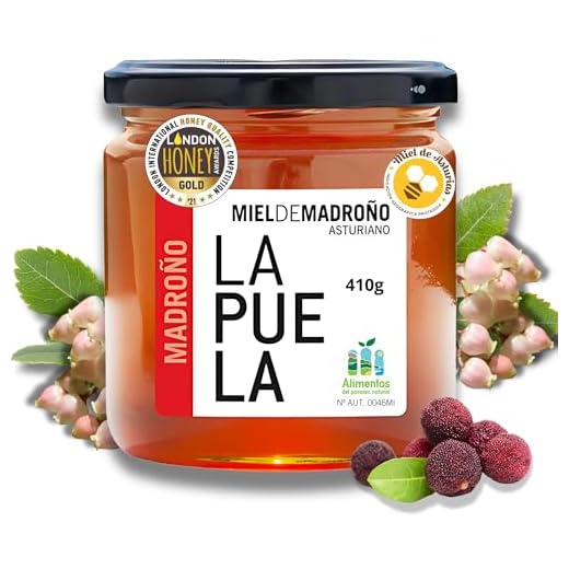 LAPUELA Miel de Madroño 100% Natural. Miel Pura de Abeja Aroma Floral Intenso y Sabor Amargo. Beneficios Saludables y Pura Tradición Más Aroma y Sabor. Producción Artesanal Asturias