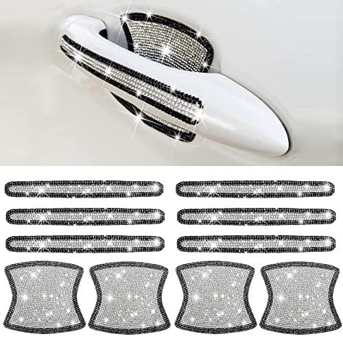 BetterJonny 10PCS Crystal Car Door Handle Scratches Protector, Rhinestone Car Door Handle Stickers Bling Car Door Handle Scratch Protector Stickers for Women and Girls Car Stickers (Black White)
