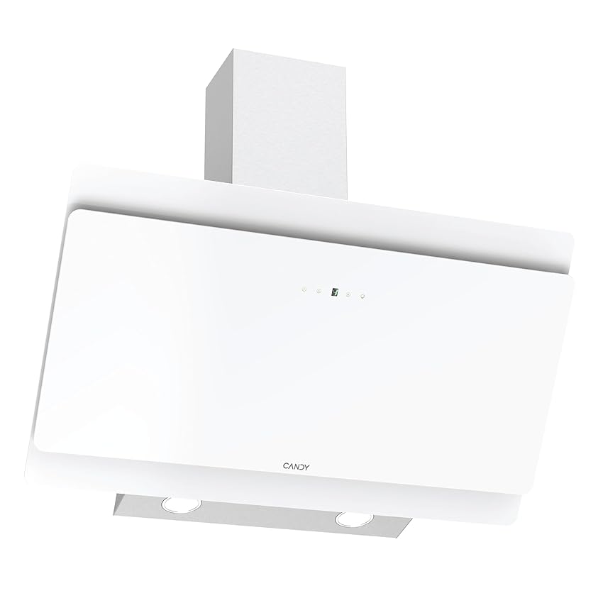 Candy CVMA 90 W, cappa aspirante 90 CM, 4 Livelli Potenza, 213 W, 620 M3/H, Valvola Antiretorno, Timer, Filtri Carbonio, Pannello Alluminio Antigasso, Illuminazione LED, 60 dB, Vetro Bianco