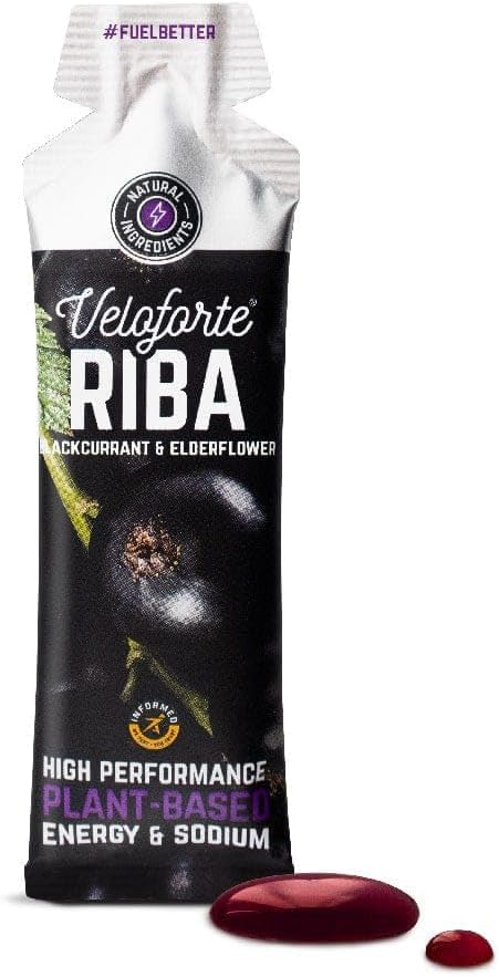 Riba Natural Energy Gels 9 Pack Blackcurrant, 22g Dual Source Carbs, Fast Release Energy with Electrolytes, Vegan & Gluten Free, for Running, Marathons, Cycling and Triathlons