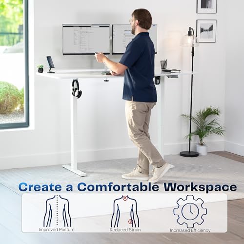 Image of VIVO White Dry Erase 71 x 30 in Standing Desk, DESK-KIT-1W7WE | Electric, Holds 220 lbs, Sit Stand, Height Adjustable Whiteboard Table, Extra Deep Top, 1B Series, White Frame