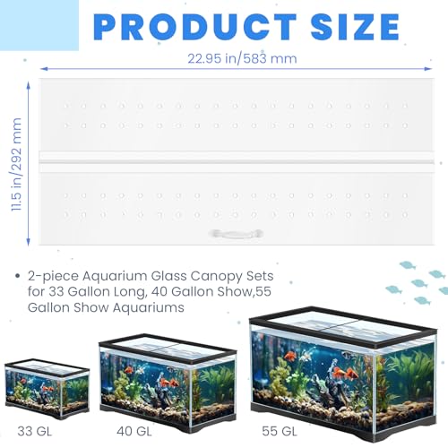 Image of Sieral Aquarium Polycarbonate Canopy Set 2 Pcs 22.95 x 11.5 x 0.12 Inch for 33 /40 /55 Fish Tank with Center Brace Aquariums Cover Fish Tank Lid with a Hook Knife, Breathable Hole and Handle, Clear