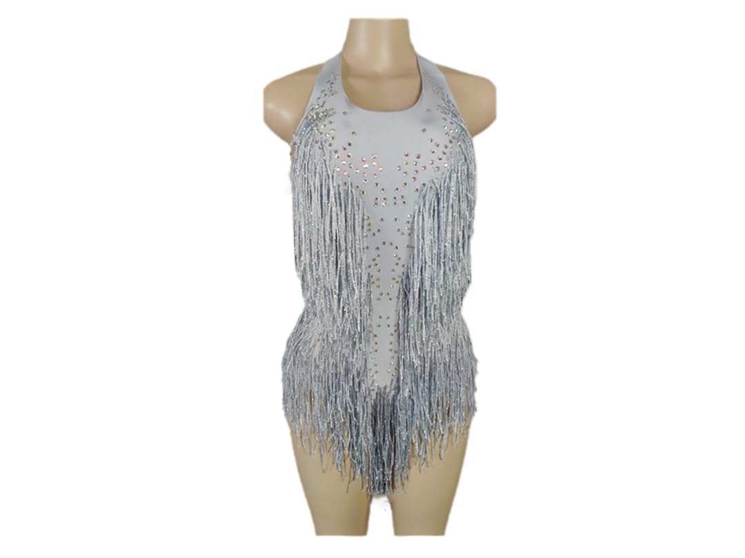 Body sexy con flecos de cristales brillantes y borlas, traje de baile de jazz, ropa de una pieza para escenario