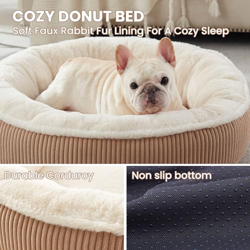 Image of 30 inches Donut Dog Bed for Medium Dogs,Calming Round Pet Bed with Removable & Washable Cover,Plush Faux Fur & Corduroy, Fits up to 30 lbs Pets(Brown,Medium)