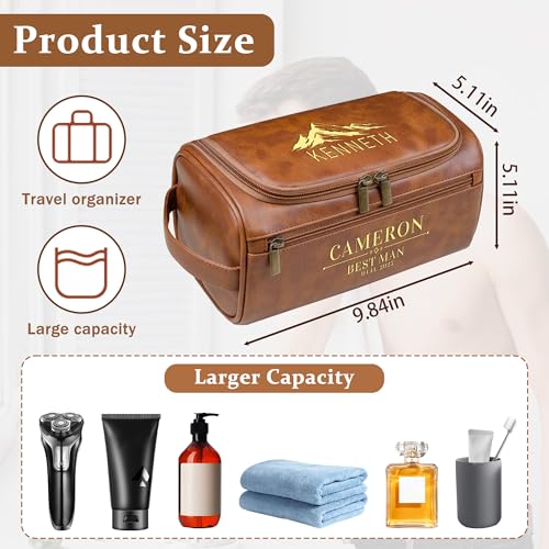 Personalized Leather Toiletry Bag For Men, Custom Mens Toiletry Travel Bag With Engraved Text, Custom Fathers Day Anniversary Christmas Birthday Gifts For Dad Husband Boyfriend, Men Dopp Kit Gift4