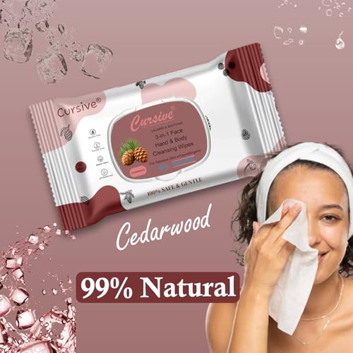 Image of Cursive Refreshing Face Wipes Daily Cleansing Facial Wipes 25N Each - Pack of 3 | Wet Wipes for Face | with Cedarwood & Vitamin E | Makeup Remover Wipes | Body wipes for women Men | Paraben & Alcohol Free | With Lid