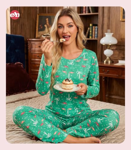 Image of ENJOYNIGHT Womens Pajama Set Cotton Pjs Long Sleeve Sleepwear with Pockets