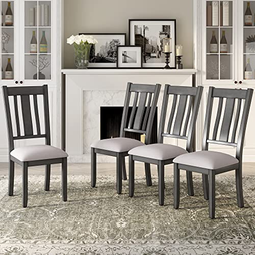 Lumisol Solid Wood Dining Chairs Set Of 4, Farmhouse Upholstered Dining Chair With Slat Back And Padded Seat For Kitchen, Bedroom, Living Room (Gray) #TOP1