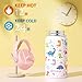 Fimibuke Kids Insulated Water Bottle, 14oz BPA FREE 18/8 Stainless Steel Travel Tumbler Double Wall Vacuum Leak Proof Kids Cup with Straw Metal Bottle for School Boys Girls(1 Pack, WHITE DINOSAUR)