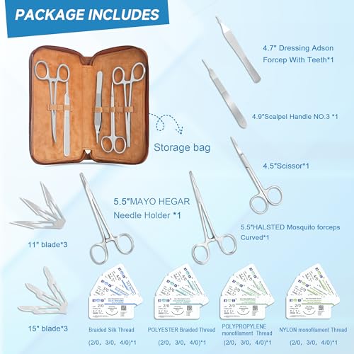 Image of Suture Practice Kit with Needle Plus Tools for Medical Student Training (12 Mixed Thread)