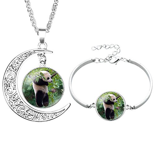 Preisvergleich Produktbild Caimeytie Schmuckset Halskette Armband Panda Glas Freches Kind