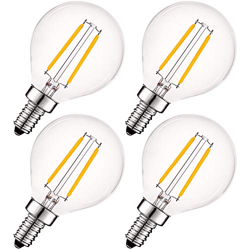 LUXRITE 4W Vintage G16.5 LED Globe Light Bulbs Dimmable, 2700K Warm White, 400 Lumens, E12 LED Bulb 40W Equivalent, Clear Glass, Edison Filament LED Candelabra Bulb, UL Listed (4 Pack) LUXRITE 4W Vintage G16.5 LED Globe Light Bulbs Dimmable, 2700K Warm White, 400 Lumens, E12 LED Bulb 40W Equivalent, Clear Glass, Edison Filament LED Candelabra Bulb, UL Listed (4 Pack)