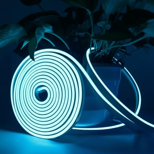 Image of 16.4 Feet LED Neon Strip Lights with 12V Adapter, Waterproof IP65, Silicone Flexible Rope Light for Home Wall Decor | Neon Lights | 5 Meter | Neon Rope Light | (ICE Blue)