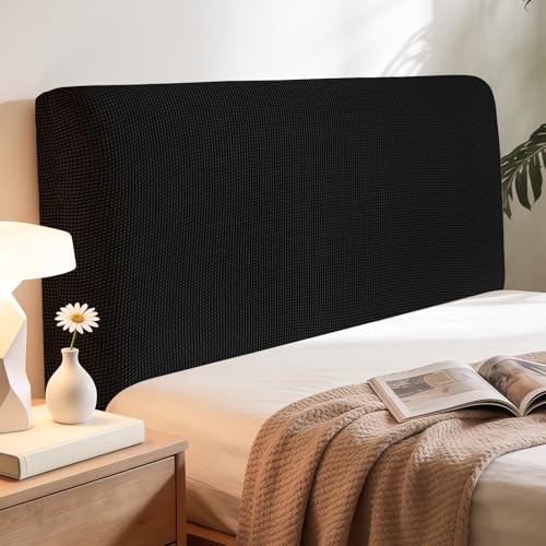Niuoppy Bed Headboard Cover Fully Wrapped Stretch Head Board Covers for Single Bed Beds Headboard Protector Dustproof and Cat Scratch-proof (Black 120cm)