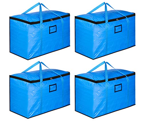 SLEEPING LAMB 110L Extra Large Moving Bags Heavy Duty Reusable Moving Totes Boxes Storage Containers for Clothes Comforters Blankets, Carrying, Travelling, College Dorm Packing, 4 Packs, Blue