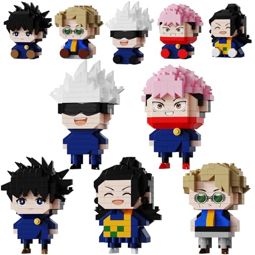 Image of 5 JJK Jujutsu Battle Figures Building Blocks Set, 2IN1 Sitting&Standing Cute Popular Spell Kaisen Characters Brick Micro Headz, Japanese Manga Merch Ideal Valentine's Day Gift for Adult Teen 961PCS