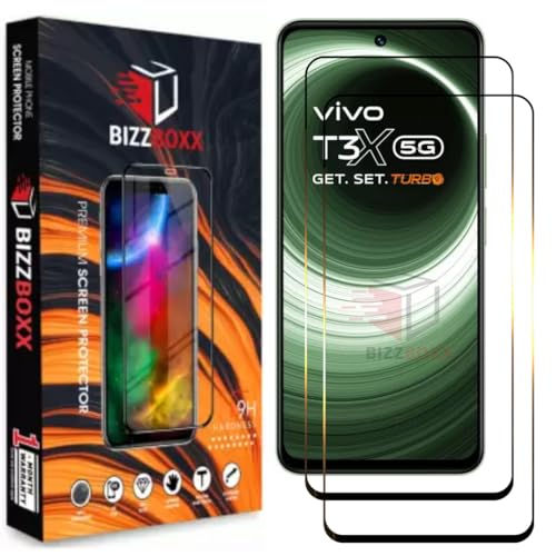 Image of Premium Screen Protector Compatible With vivo T3x 5G | Tempered Glass Guard | Anti Static | Full Screen Coverage-Edge to Edge | 9H Hardness | With Easy Installation Kit (Pack of 2)