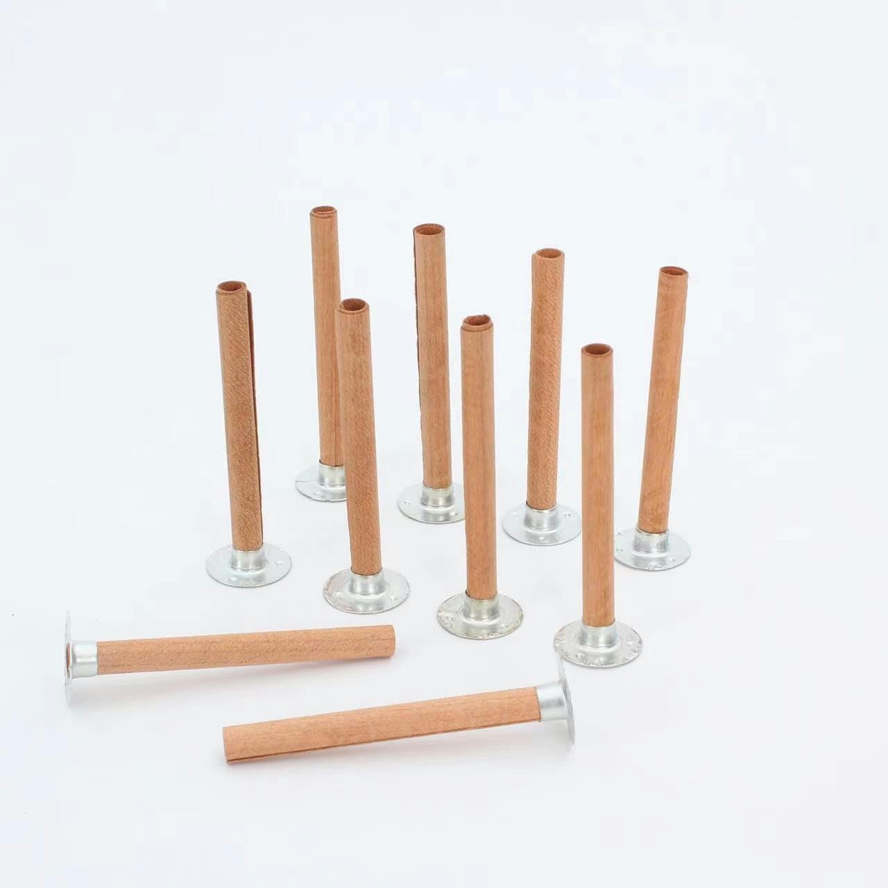 10 Sets 60–120 mm große Dochte aus Holz in Rohrform zur Kerzenherstellung mit Dochthalter Metall for rauchfreie Sojakerzen, Crackle-Holz(15 * 120mm)