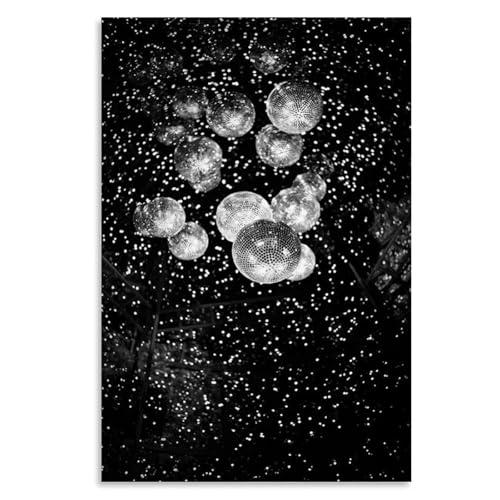 Black And White Disco Ball Poster Funky Retro Disco Posters Vintage Disco Ball Painting Trendy Party Wall Art for Modern Bar Dorm Bedroom Decor Unframe-style 24x36inch(60x90cm)