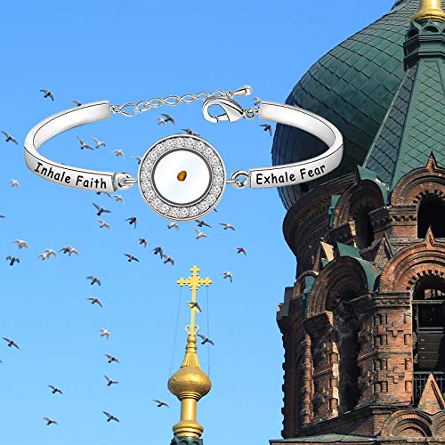 Image of HOLLP Faith Jewelry Religious Bracelet Inhale Faith Exhale Fear Mustard Seed Bracelet Christian Gift (Bracelet -S)