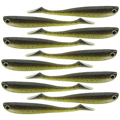 WEONE 10 Pièces Leurres Souples de Peche Carnassier, 8CM 2.8G Appâts pour Pêche Leurres Artificiels Swimbait, Leurre Peche Brochet Mer, 3D Yeux Appâts de Poissons Nageurs (Brun)
