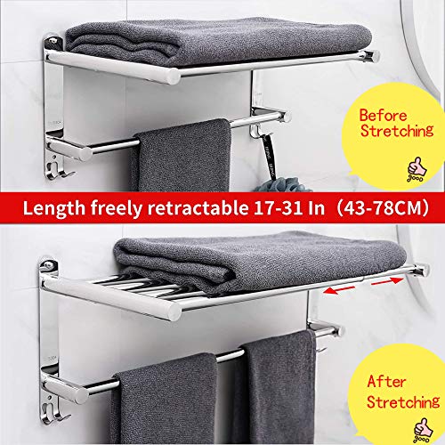 Towel Rail Extendible 43-78 cm Stainless Steel No Drilling Towel Rail Wall Shelf Suitable for Bathroom Kitchen Bath Towel Holder (2-Layer Shelf) - Image 2