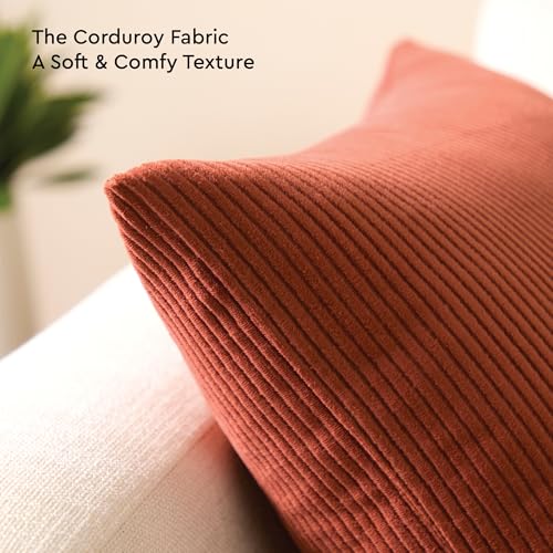 Image of Encasa XO Corduroy Cushion Covers, No Inserts, Set of 2, Brick