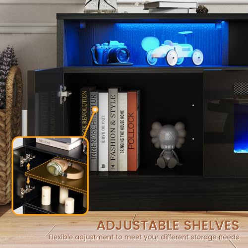 Breezestival 308BK 70 Inch Fireplace Tv Stand With Two Hinged Doors For Tvs Up To 80", Electric Fireplace Entertainment Center thumb #6