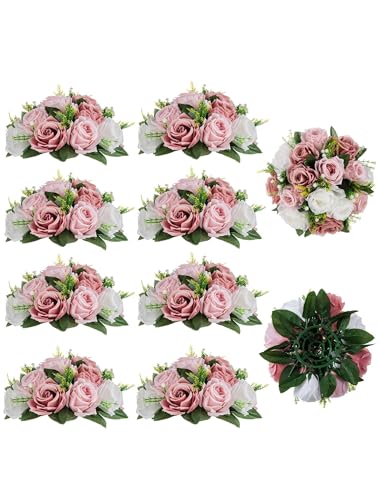 BLOSMON Fake Flower Wedding Decorations: 10 Pcs Dusty Pink Rose Flower Balls Table Centerpiece Decor - Artificial Silk Floral Bouquet Arrangement for Birthday Party Baby Shower Hom image 3