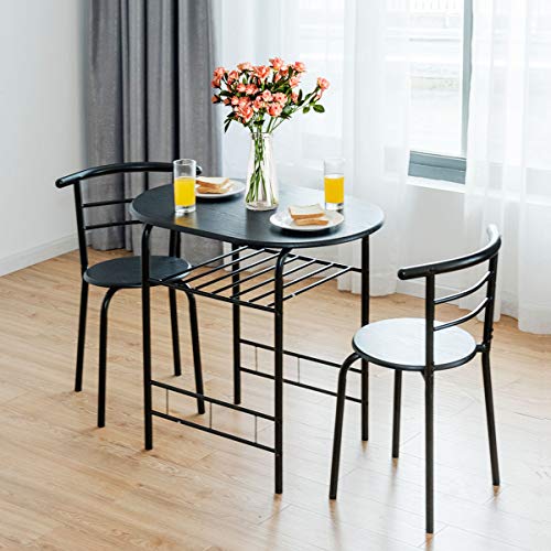image for Giantex 3 Piece Dining Set Compact 2 Chairs and Table Set with Metal F