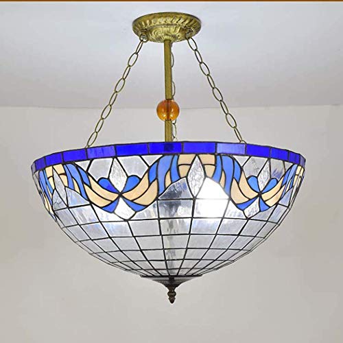 Lustre inversé bleu en vitrail E27 45cm pour salle à manger
