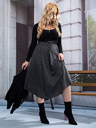 Floerns Women's Plus Size Ditsy Floral Flared Midi Skirt Polka Dots Pleated Skirts Black Dalmatian 4Xl #TOP4