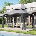 Aoxun 12x10 Outdoor Gazebo with Mosquito Netting & Double Roof, Gray