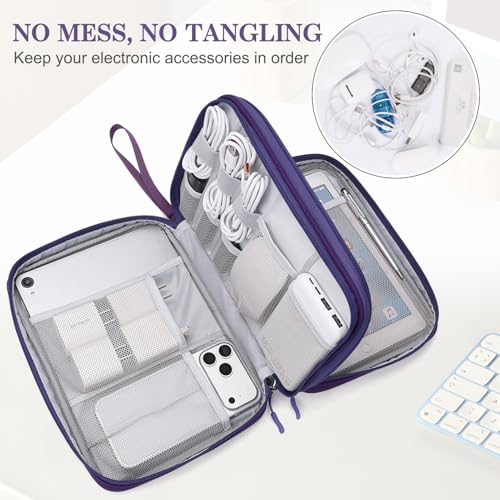 Image of FYY Electronic Organizer, Extra Large Travel Cable Organizer Bag Pouch Portable Waterproof Double Layers All-in-One Storage Bag for iPad, Cable, Power Bank, Laptop Charger for Office /Home, Purple