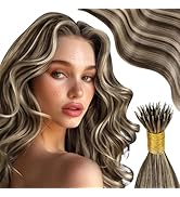 Moresoo Nano Hair Extensions Real Human Hair Dark Brown with Platinum Blonde Nano Beads Hair Exte...