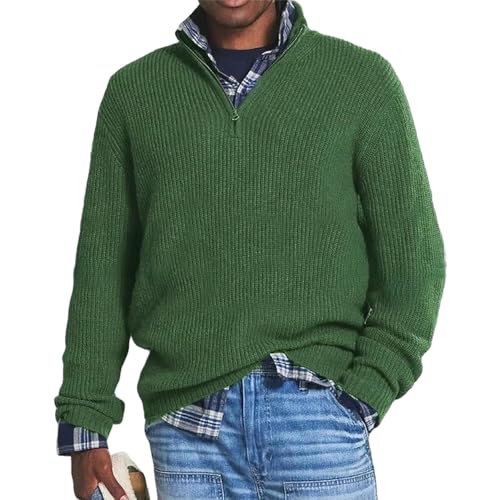 Men's Cashmere Business Casual Zipper Sweater,1/4 Zip Pullover,Casual Loose Zipper Stand Collar Sweater3
