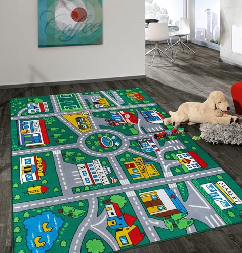 Rugshop Kids Playmat Road Traffic Educational High Traffic Living Room,Bedroom,Kitchen, Home Office Non Slip Area Rug 3'3" x 5 Green