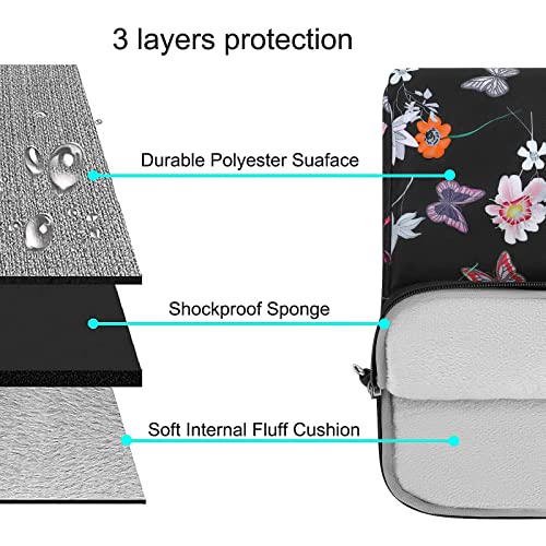 MOSISO Laptop Shoulder Bag Compatible with MacBook Air/Pro,13-13.3 inch Notebook,Compatible with MacBook Pro 14 inch 2023-2021 A2779 M2 A2442 M1, Seasons Flowers Polyester Sleeve Case with Belt, Black3