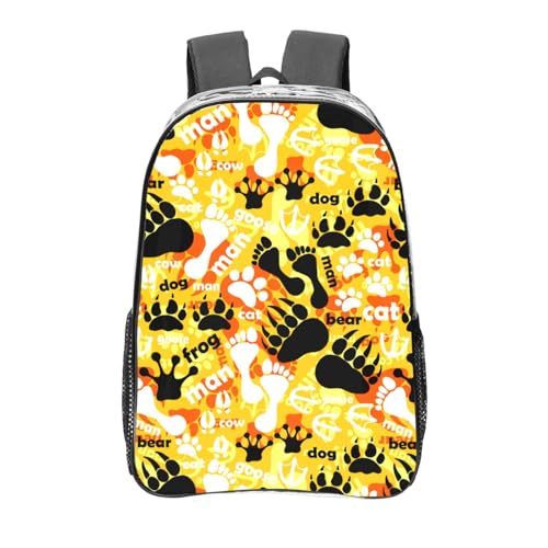 Man Cat Frog Dog Bear Goose Footprints Clear Backpack See Through Rucksack PVC Transparent Backpacks 16 Inch Travel Back Pack Outdoor Sport Bag Casual Bags for Work Camping