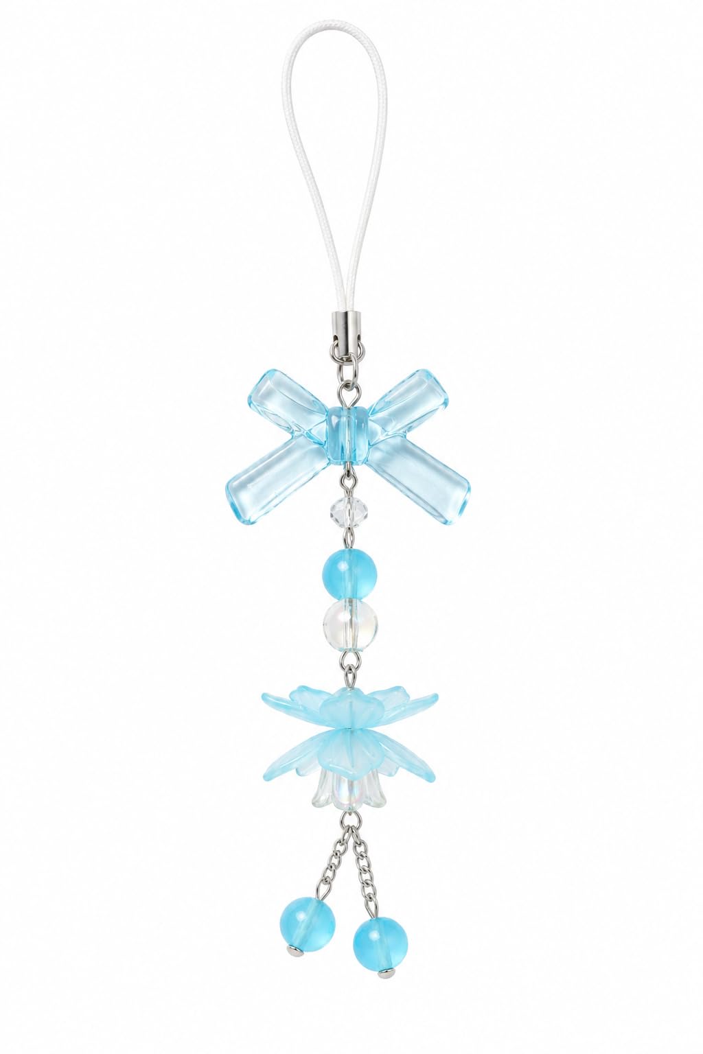 Royal & Aesthetic Handmade Crystal Bead Phone Charm – Cute Sky Blue Floral & Bow Knot Pastel Phone Strap Wristlet for Mobile, Bags, and Keys-image-35