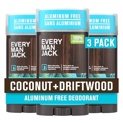 Image of Every Man Jack Coconut + Driftwood Men's Deodorant - Stay Fresh with Aluminum Free Deodorant For all Skin Types - Odor Crushing, Long Lasting, with Naturally Derived Ingredients - 3oz (3-Pack)