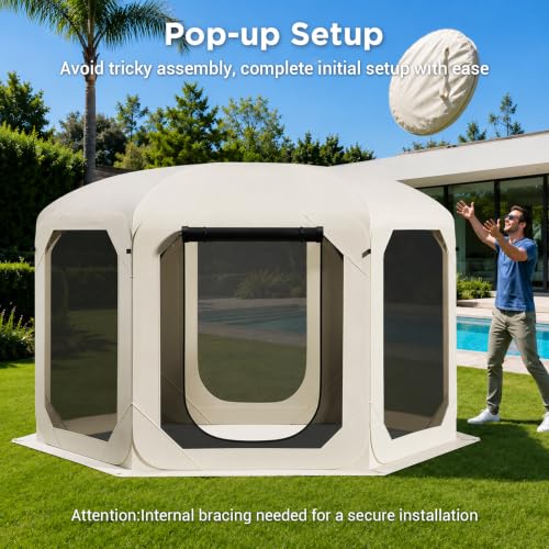 Pop Up Screen Tent for Family Camping, 10x10ft Instant Portable Canopy Screen House with Carry Bag, Windproof Sandbags & Stakes, Outdoor Mesh Shelter for Patio Beach Picnic Party Backyard - image 3